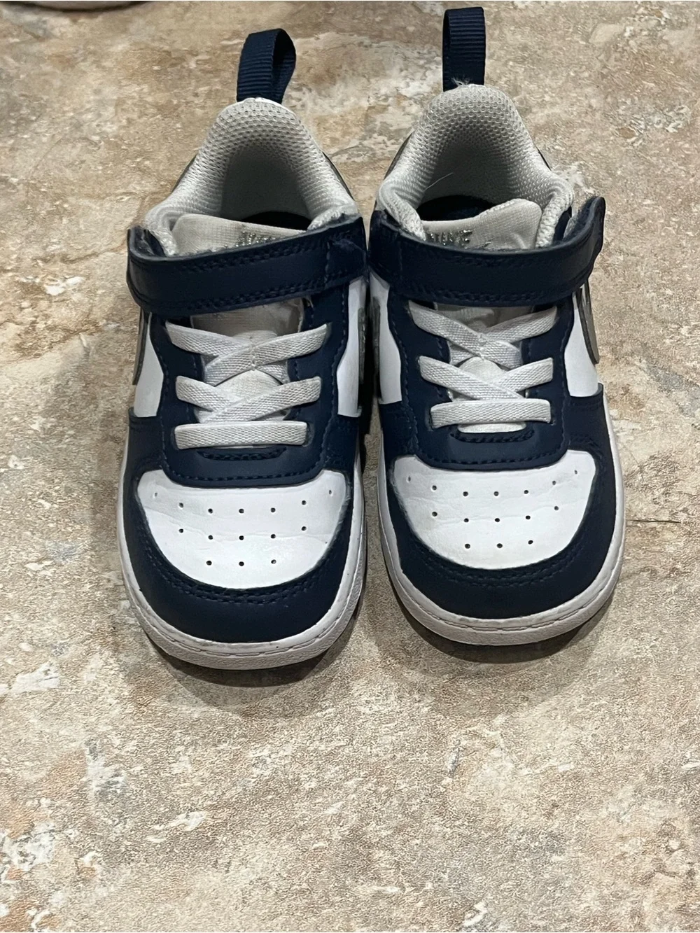 Nike Kids White & Navy Velcro Low-Top Sneakers and white Nikes, size 7 toddler